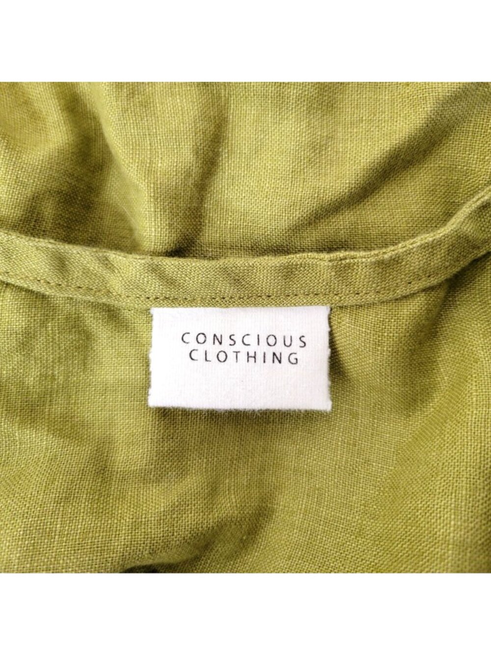 Conscious Clothing Olive Green Tiered Linen Midi Dress With 3/4 Sleeves Sustaina - Picture 6 of 7